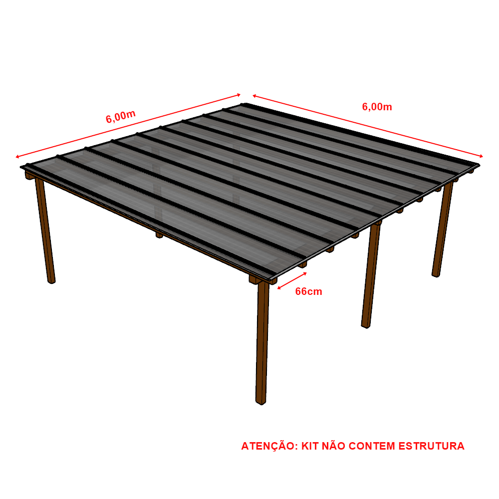 Cobertura Alveolar 6,00m x 6,00m - Cinza Refletivo 6mm - 2