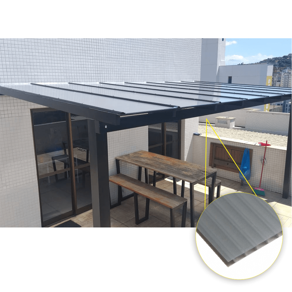 Cobertura Alveolar 6,00m x 6,00m - Cinza Refletivo 6mm - 4