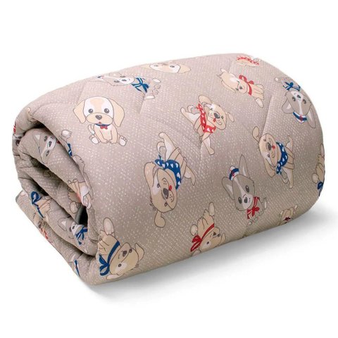 Edredom Buettner Solteiro Malha 100% Algodão Basic Estampado Dogs 150mx220m Cinza