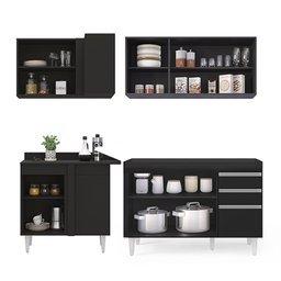 Armário de Cozinha Modulado de Canto Direito 4 Peças Cp37 Balcão sem Tampo Preto - Lumil Lumil Móvei - 6