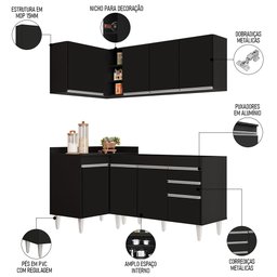 Armário de Cozinha Modulado de Canto Direito 4 Peças Cp37 Balcão sem Tampo Preto - Lumil Lumil Móvei - 3