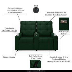 Poltrona Reclinável para Cinema Parma 2 Lugares Baú Usb Veludo Fh1 - D'rossi Cor Verde - 7 Poltrona Reclinável para Cinema Parma 2 Lugares Baú Usb Veludo Fh1 - D'rossi Cor Verde - 7