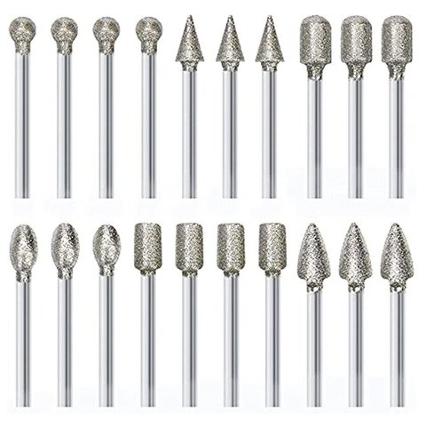 Kit 20 Pontas Diamantadas 3mm para Micro Retíficas Dremax