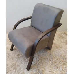 Poltrona Decorativa Santa Rita Suede com Braço de Maderia Cinza - 3