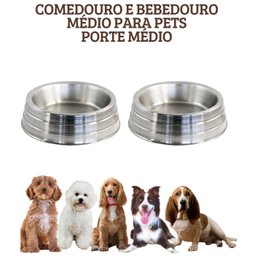 Kit 2 Comedouro Bebedouro Médio Alumínio Pesado 1200ml Jjb - 2