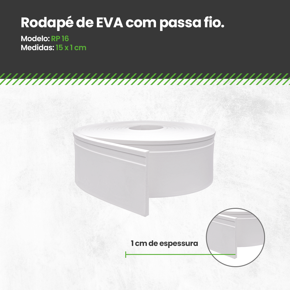 Rodapé de Eva 2,5m Linear Autocolante com Passa Fio 15x1cm Meu Rodapé - 3