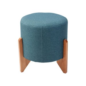 Puff em Linho Redondo Arthur Agarb Decor:linho Azul