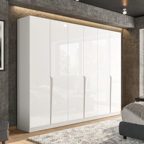 Guarda Roupa Roupeiro 6 Portas 4 Gavetas Porto Branco Politorno Móveis