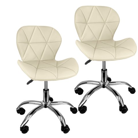 Kit 02 Cadeiras Office Eiffel Slim Ajustável Base Giratória Bege