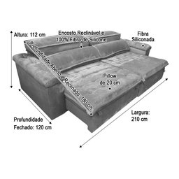 Sofá Retrátil Reclinável 2,10 M Vinho 323 Vergas - 5