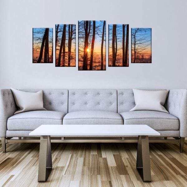 Quadro Por do Sol Entre Arvores Decorativo Kit Moderno Mosaico - 1