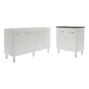 Balcão Armário Gabinete para Pia 138 Cm Camila e Balcão para Cooktop 5 Bocas Fran Branco