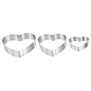 Molde para Bolo Aço Inox Coração Kit 3 Peças Moda do Chef