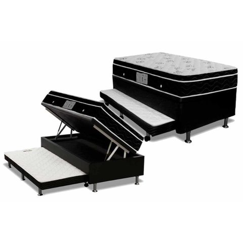 Conjunto Box Baú Solteiro: Colchão Molas Ortobom Nanolastic Physical + Base Crc Courano Black(