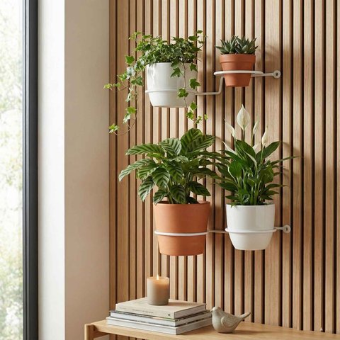 Kit 2 Suportes Parede para 2 Vasos Jardim Vertical Aço Branco