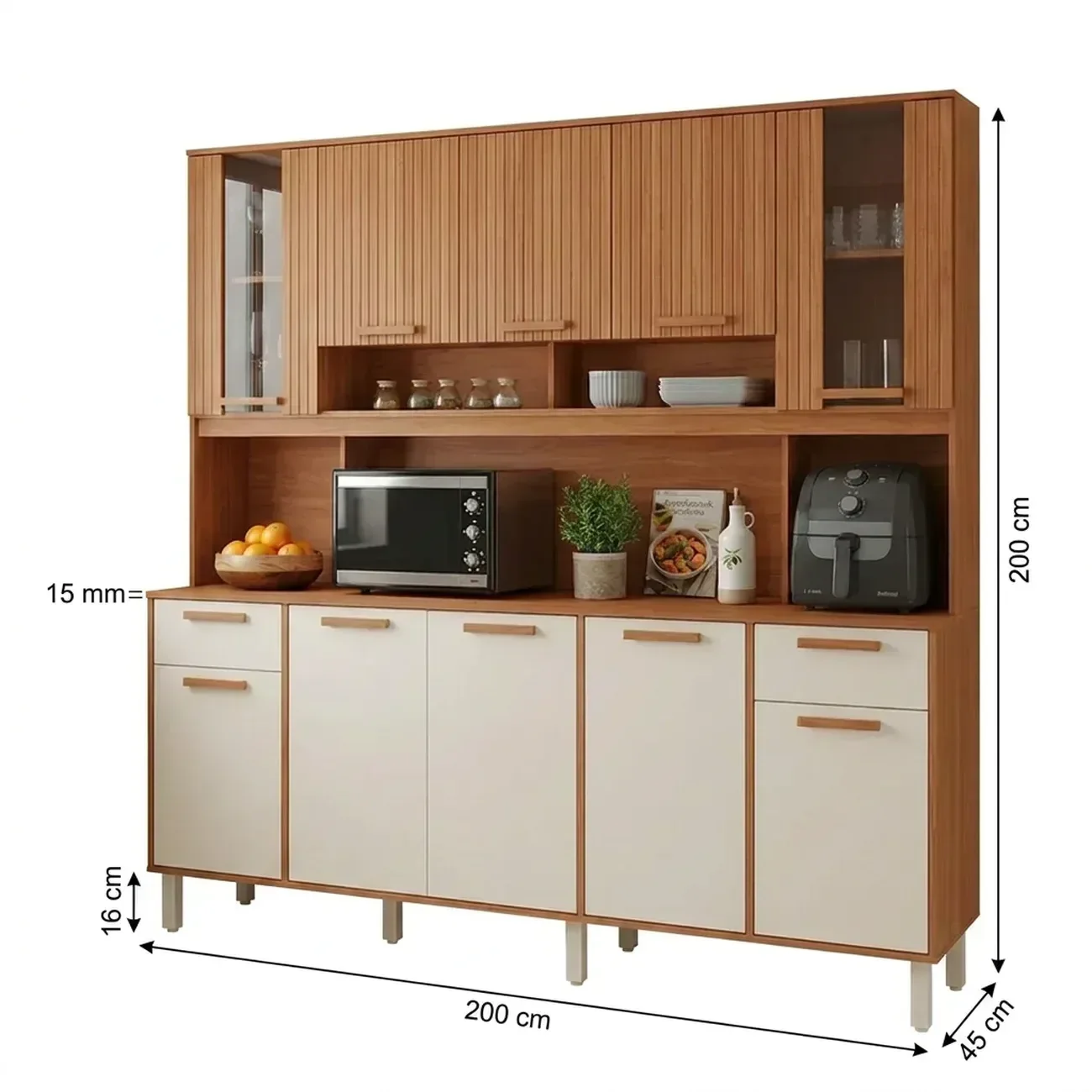 Ver imagem 3 de Cozinha Compacta com Tampo e Nicho para Micro-Ondas 200cm Itafriz Itatiaia Marrom Cinamomo/Off White