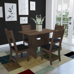 Conjunto Mesa de Jantar Sevilha com 4 Cadeiras Marrom e Preto