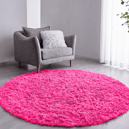 Tapete Saturs Shaggy Pelo Alto Rosa Redondo 100 cm Tapete para Sala e Quarto - 1