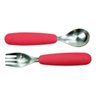 Conjunto Talheres Infantis em Silicone - 1 Garfo + 1 Colher Vermelho Moda do Chef - 1
