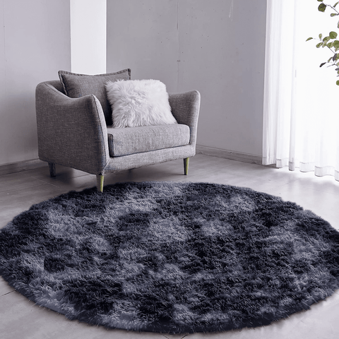 Tapete Saturs Shaggy Pelo Alto Mesclado Preto Redondo 200 cm Tapete para Sala e Quarto