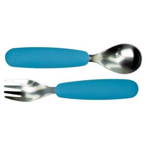 Conjunto Talheres Infantis em Silicone - 1 Garfo + 1 Colher Azul Moda do Chef