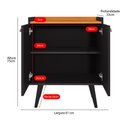 Ver imagem 6 de Aparador Buffet Retrô 2 Portas Cantinho do Café com Prateleira Puxador Concha Linea - Preto/ Cinamom