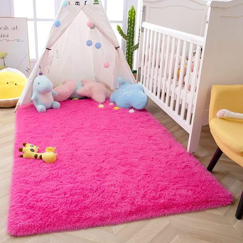 Tapete Saturs Shaggy Pelo Alto Rosa - 50 x 100 cm Tapete para Sala e Quarto