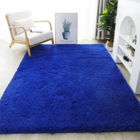 Tapete Shaggy Pelo Alto Azul - 140 x 200 cm Tapete para Sala e Quartos