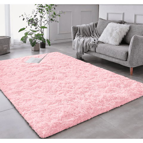 Tapete Saturs Shaggy Pelo Alto Rosa Bebe - 100 x 120 cm Tapete para Sala e Quarto