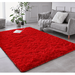 Tapete Saturs Shaggy Pelo Alto Vermelho - 140 x 200 cm Tapete para Sala e Quartos - 1
