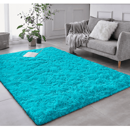 Tapete Saturs Shaggy Pelo Alto Turquesa  - 100 x 120 cm Tapete para Sala e Quarto - 1