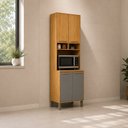 Ver imagem 1 de Paneleiro 4 Portas com Espaço para Micro-Ondas 100% MDF Malta Cinza/Amêndoa/Platina Espresso Móveis