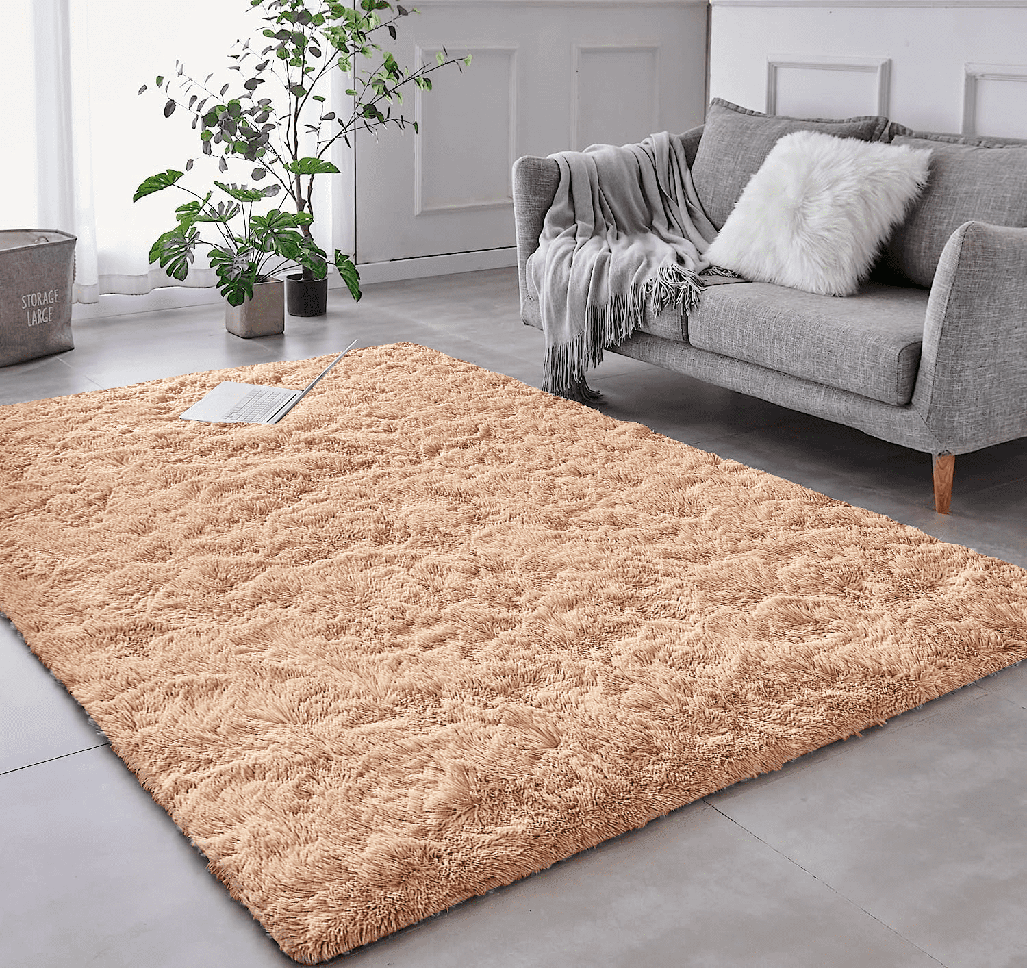 Tapete Saturs Shaggy Pelo Alto Bege - 120 x 200 cm Tapete para Sala e Quarto - 1