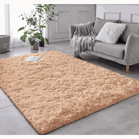 Tapete Saturs Shaggy Pelo Alto Bege - 120 x 200 cm Tapete para Sala e Quarto