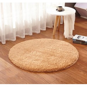 Tapete Saturs Shaggy Pelo Alto Pérola Nude Redondo 100 cm Tapete para Sala e Quarto