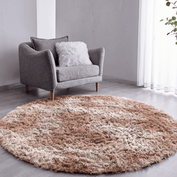 Tapete Saturs Shaggy Pelo Alto Mesclado Bege Redondo 140 cm Tapete para Sala e Quarto - 1