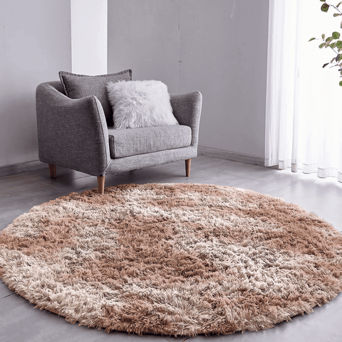 Tapete Saturs Shaggy Pelo Alto Mesclado Bege Redondo 140 cm Tapete para Sala e Quarto
