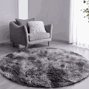 Tapete Saturs Shaggy Pelo Alto Mesclado Cinza Redondo 140 cm Tapete para Sala e Quarto