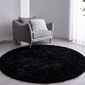 Tapete Saturs Shaggy Pelo Alto Preto Redondo 200 cm Tapete para Sala e Quarto