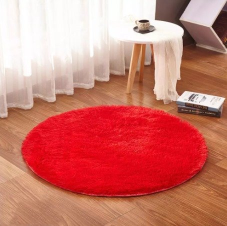 Tapete Saturs Shaggy Pelo Alto Vermelho  Redondo 100 cm Tapete para Sala e Quarto