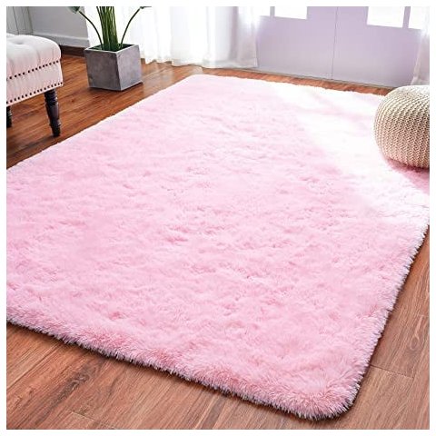 Tapete Saturs Shaggy Pelo Alto Rosa Bebe - 50 x 100 cm Tapete para Sala e Quarto