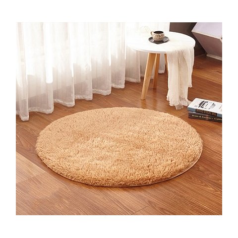 Tapete Saturs Shaggy Pelo Alto Bege Redondo 200 cm Tapete para Sala e Quarto