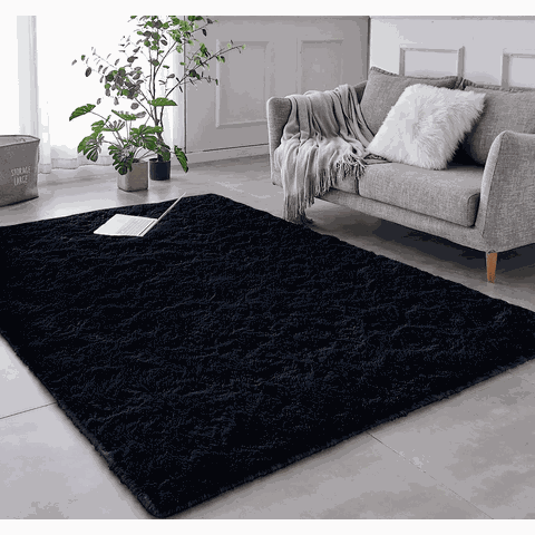 Tapete Saturs Shaggy Pelo Alto Preto - 60 x 180 cm Tapete para Sala e Quarto