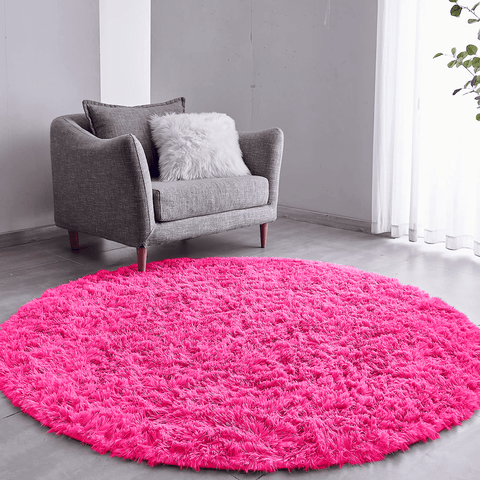 Tapete Saturs Shaggy Pelo Alto Rosa Redondo 140 cm Tapete para Sala e Quarto
