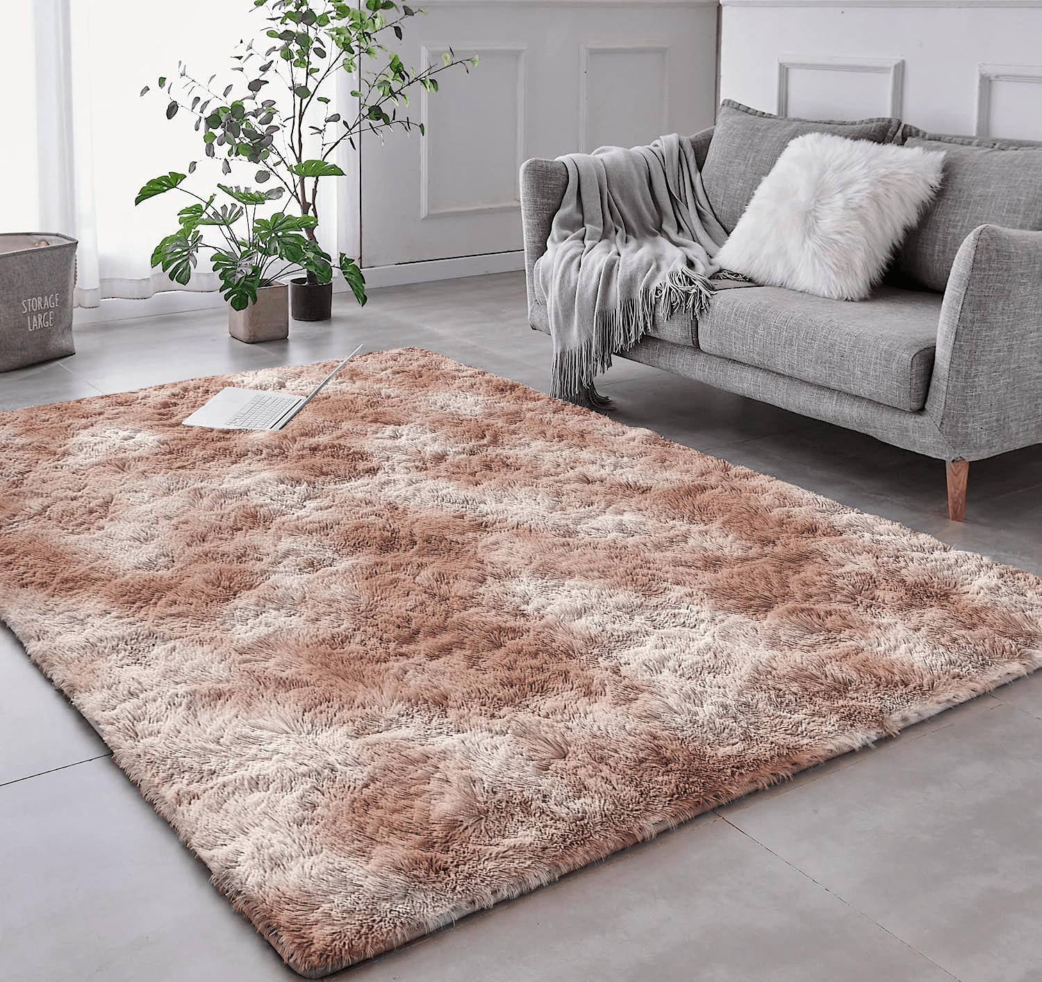 Tapete Saturs Shaggy Pelo Alto Mesclado Bege - 120 x 200 cm Tapete para Sala e Quarto - 1