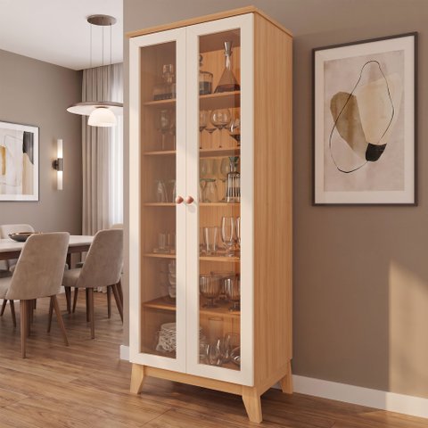 Cristaleira Braga 100% em MDF com 2 Portas e Kit Pés