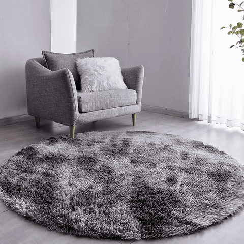 Tapete Saturs Shaggy Pelo Alto Mesclado Cinza Redondo 100 cm Tapete para Sala e Quarto