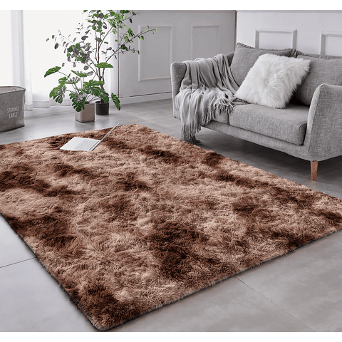 Tapete Saturs Shaggy Pelo Alto Mesclado Marrom - 50 x 100 cm Tapete para Sala e Quarto
