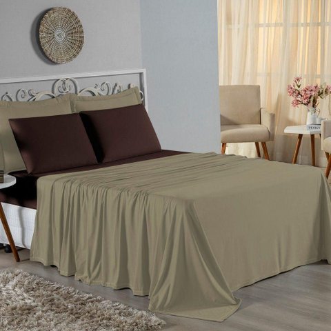Jogo Cama King Nobre 4 Peças Lençol Elástico 30cm Altura 100% Algodão Avelã Marrom