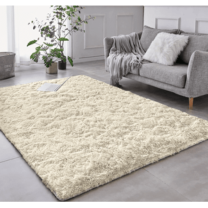 Tapete Saturs Shaggy Pelo Alto Pérola Nude - 140 x 200 cm Tapete para Sala e Quartos